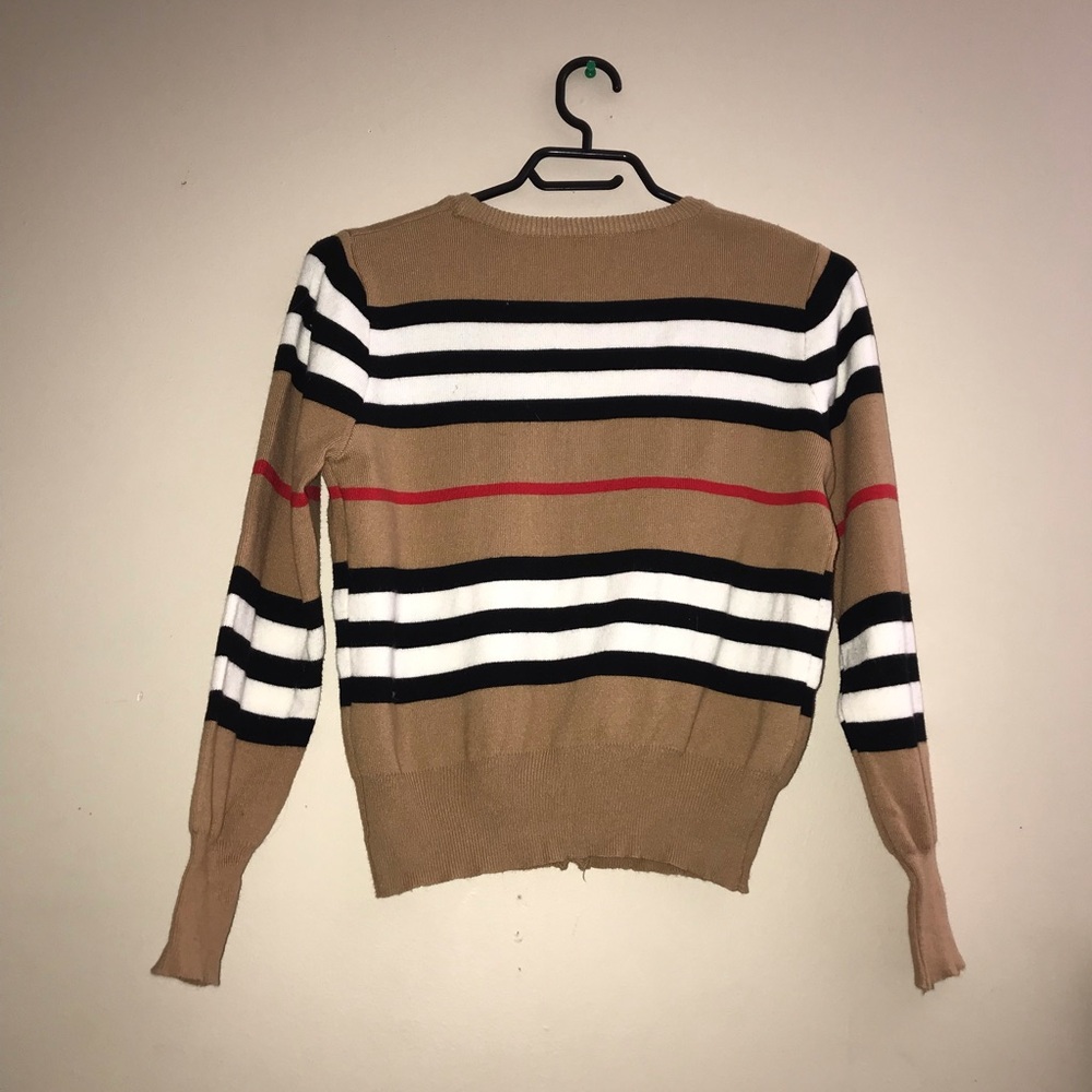 Striped V-Neck Button Sweater - Picture 2 of 2